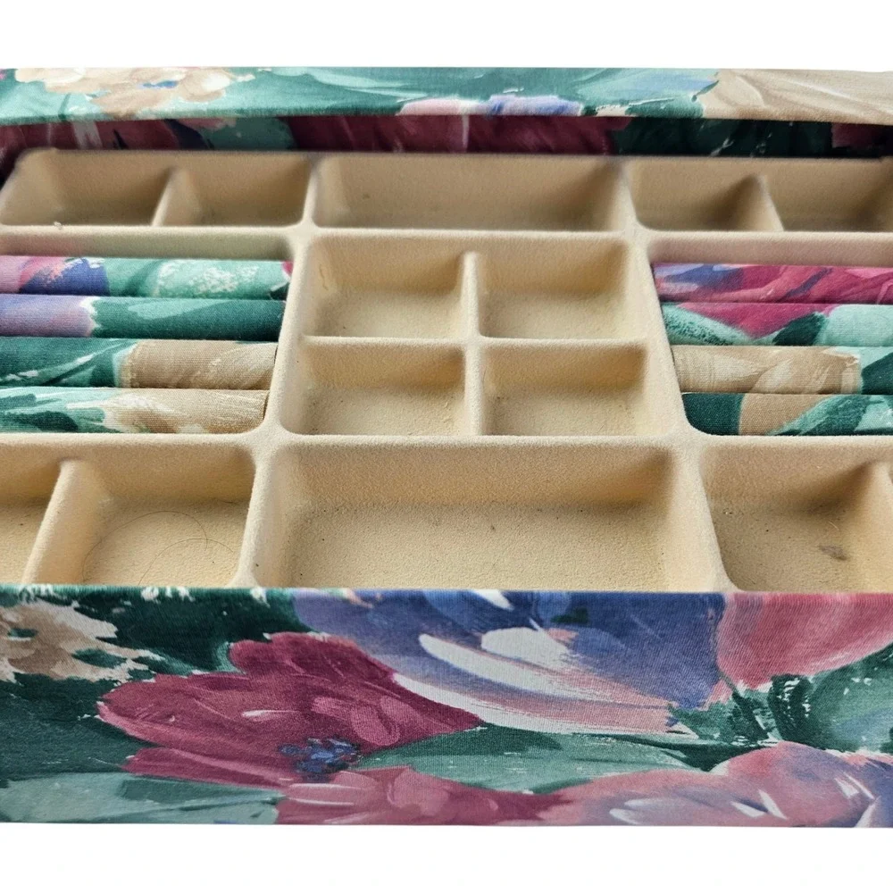 Floral Fabric Jewelry Box with Tray Organizer -‎ Vintage Style Storage Case